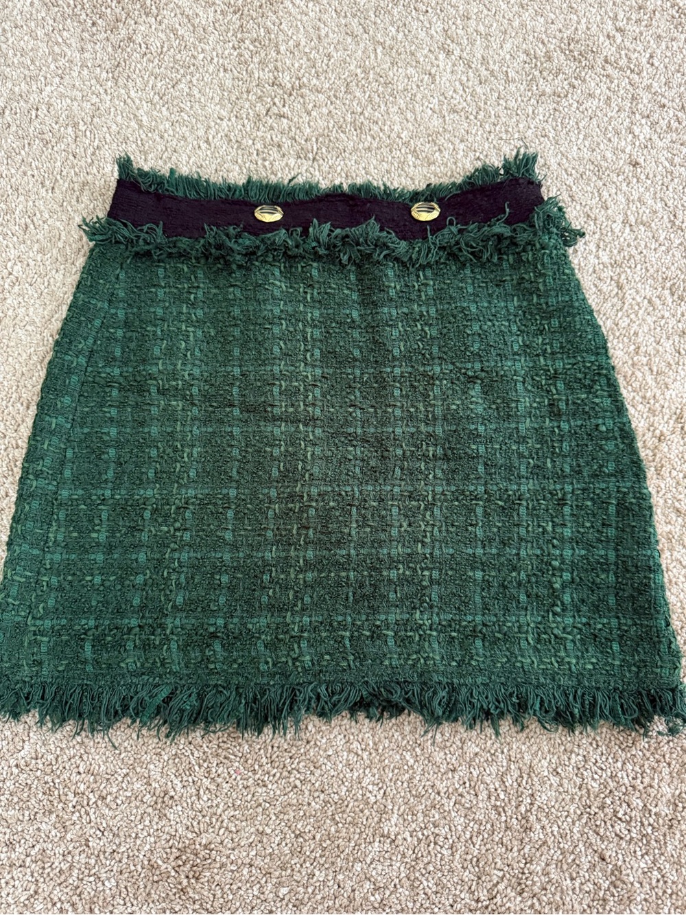 Zara Emerald Green Tweed Mini Skirt with Gold Buttons